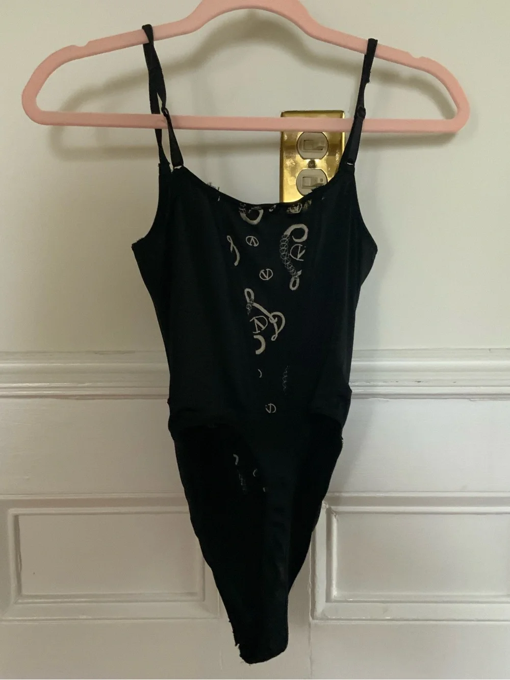 Vintage 90s Valentino Intimo Black Logo Embroidered Thong Bodysuit XS